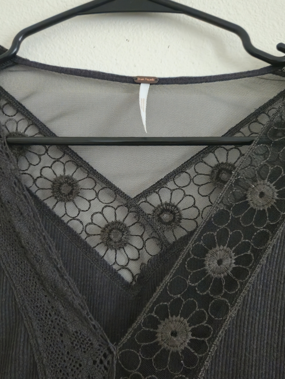 Free People Charcoal  Lace-Trim Long Sleeve Top - Picture 2 of 10